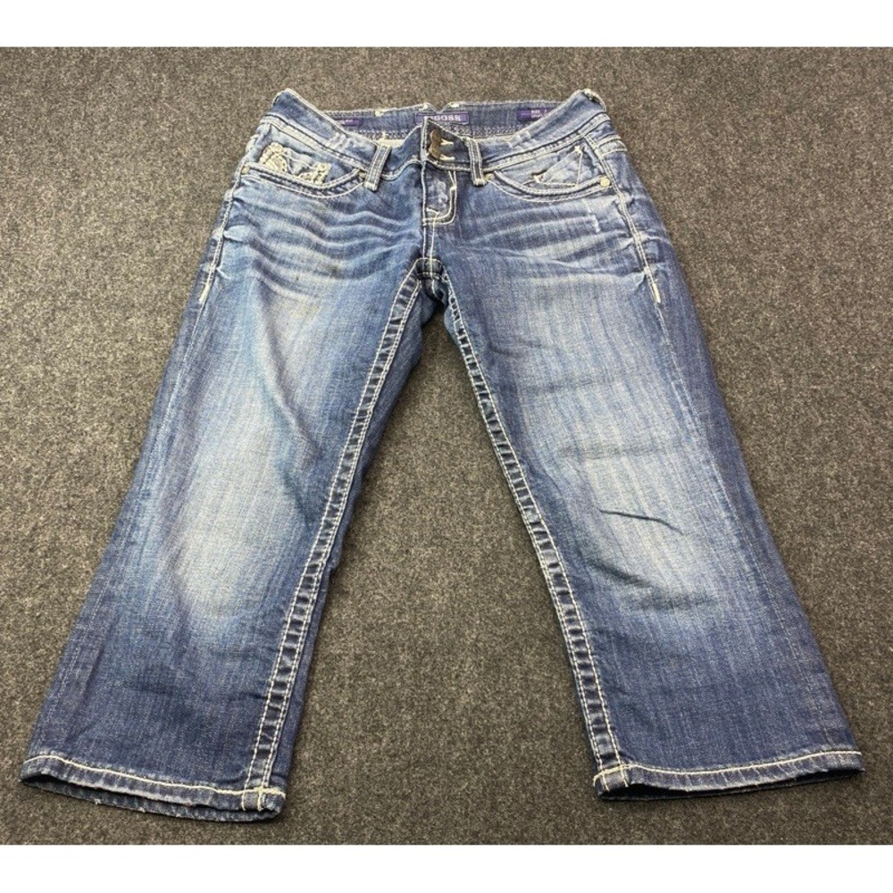Vigoss The Chelsea Capri Jeans Women Size 1 Blue Embellished Low Rise Cropped